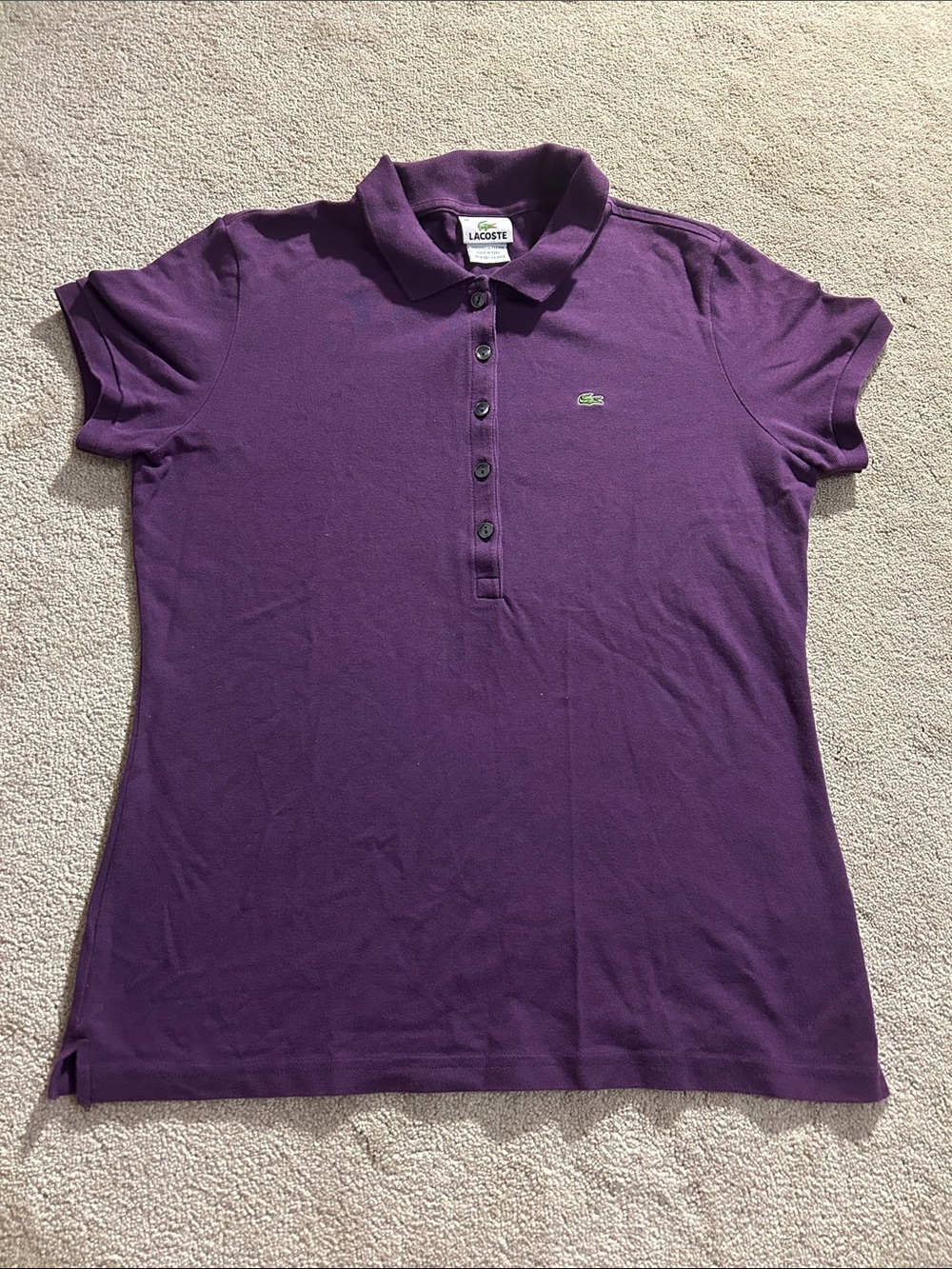 Lacoste Women's Purple Button-Down Polo Shirt